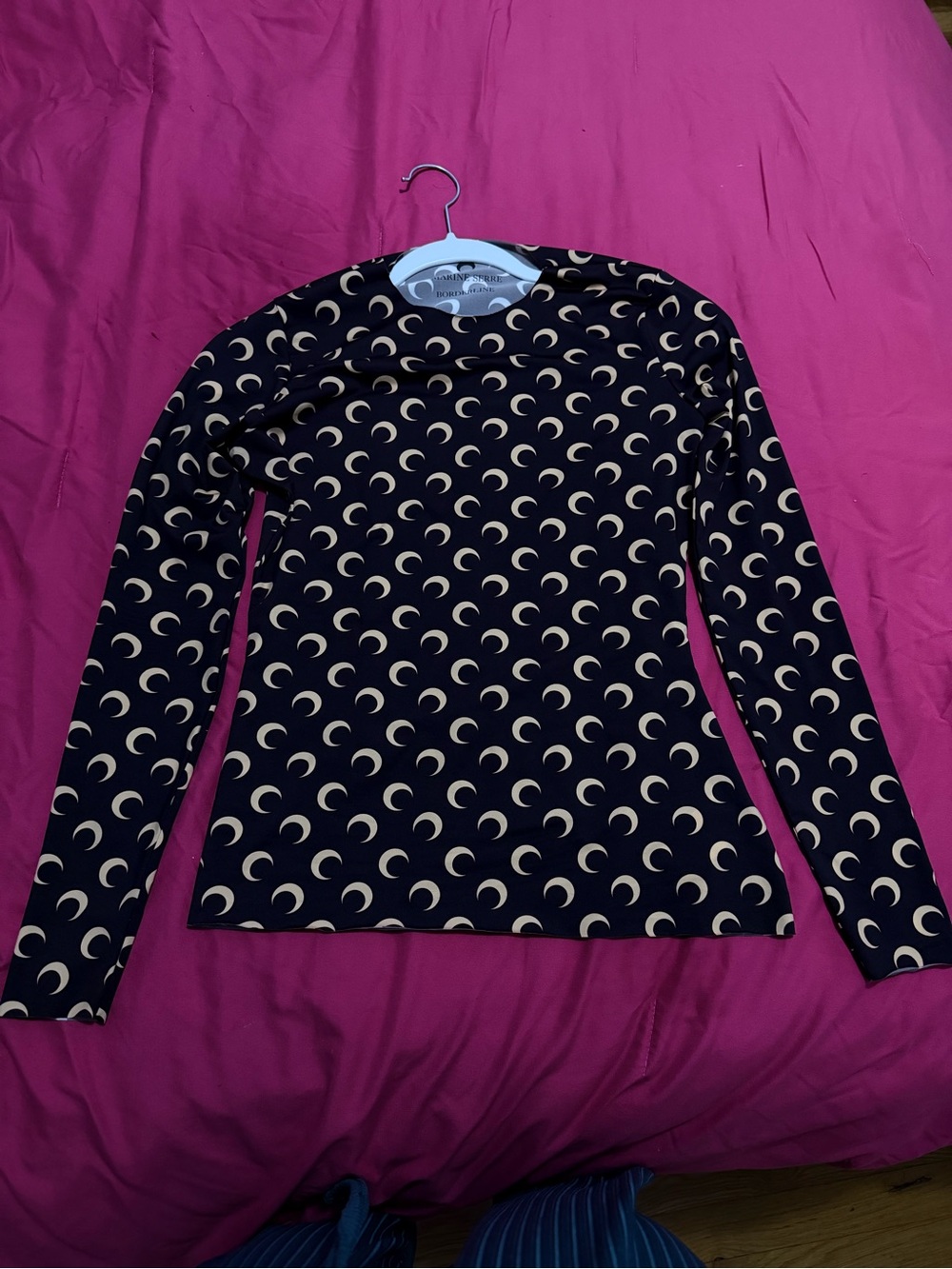 Marine Serre Black Long-Sleeve Moon Print Top